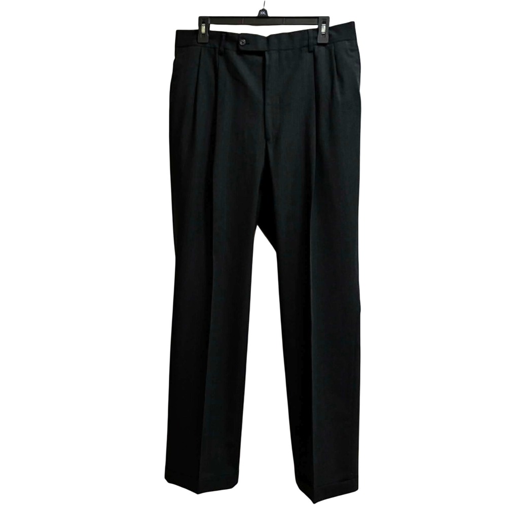Unbranded Dress Pants Mens 35x31 Black Pinstripe Pleated Cuffed Hem Classic